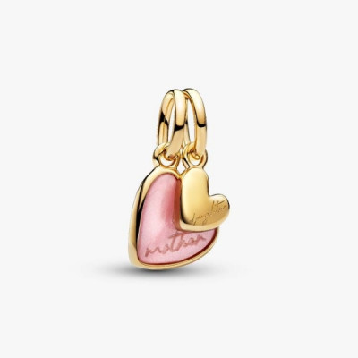 Mother and daughter 14k gold-plated splittable dangle with pink bioresin mother of pearl
