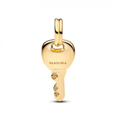 Key 14k gold-plated dangle with clear cubic zirconia