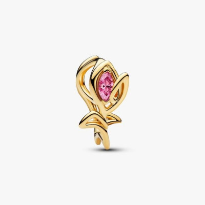 Tulip 14k gold-plated charm with fancy pink cubic zirconia