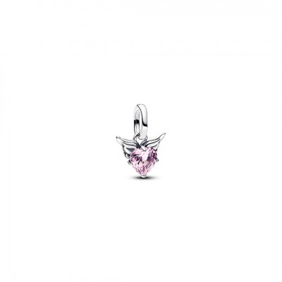 Winged heart sterling silver mini dangle with orchid pink crystal