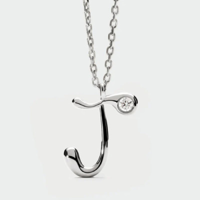 J initial silver pendant necklace