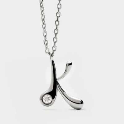 K initial silver pendant necklace