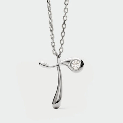 T initial silver pendant necklace