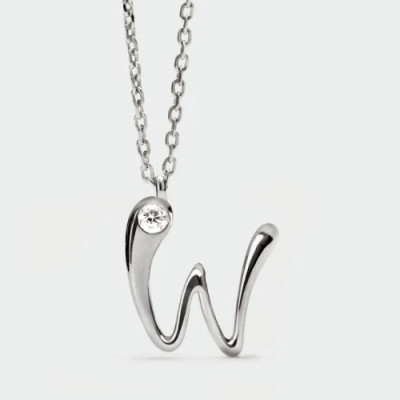 W initial silver pendant necklace