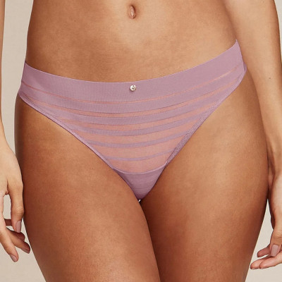 CALCINHA FIO DENTAL EM TULE LISTRADO E MICROFIBRA